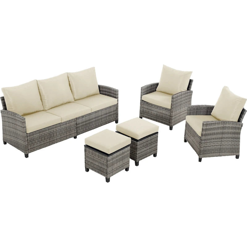 6 PCS Patio Furniture Set, Outdoor Wicker Conversation Sectional Sofa Couch Furniture Sets with Ottomans