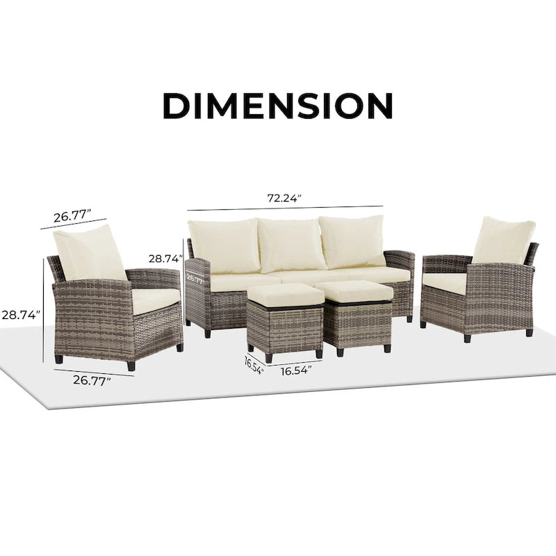 6 PCS Patio Furniture Set, Outdoor Wicker Conversation Sectional Sofa Couch Furniture Sets with Ottomans