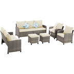 6 PCS Patio Furniture Set, Outdoor Wicker Conversation Sectional Sofa Couch Furniture Sets with Ottomans