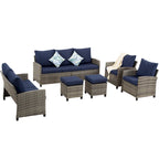6 PCS Patio Furniture Set, Outdoor Wicker Conversation Sectional Sofa Couch Furniture Sets with Ottomans