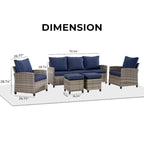 6 PCS Patio Furniture Set, Outdoor Wicker Conversation Sectional Sofa Couch Furniture Sets with Ottomans