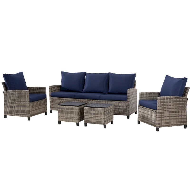 6 PCS Patio Furniture Set, Outdoor Wicker Conversation Sectional Sofa Couch Furniture Sets with Ottomans