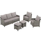 6 PCS Patio Furniture Set, Outdoor Wicker Conversation Sectional Sofa Couch Furniture Sets with Ottomans