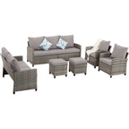 6 PCS Patio Furniture Set, Outdoor Wicker Conversation Sectional Sofa Couch Furniture Sets with Ottomans