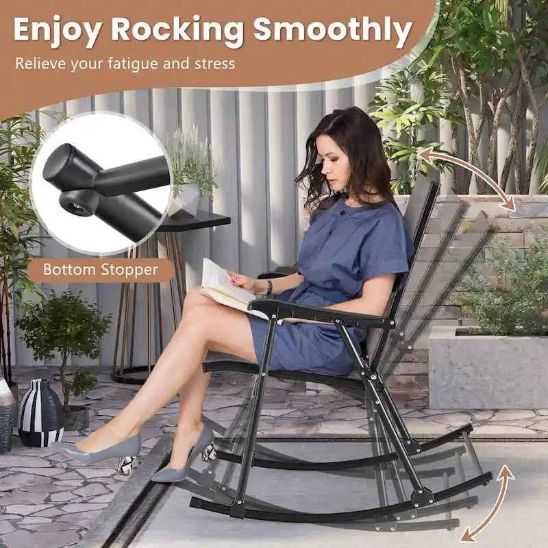 Costway 2 PCS Patio Folding Rocking Chair Heavy-Duty Metal Frame - See Details