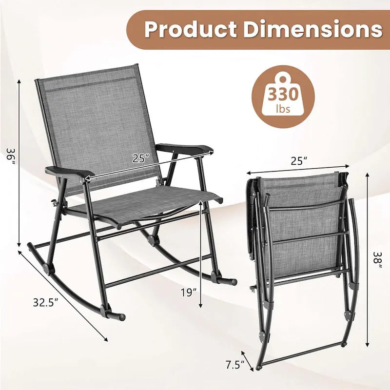 Costway 2 PCS Patio Folding Rocking Chair Heavy-Duty Metal Frame - See Details