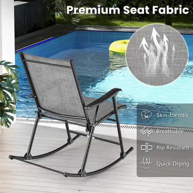 Costway 2 PCS Patio Folding Rocking Chair Heavy-Duty Metal Frame - See Details