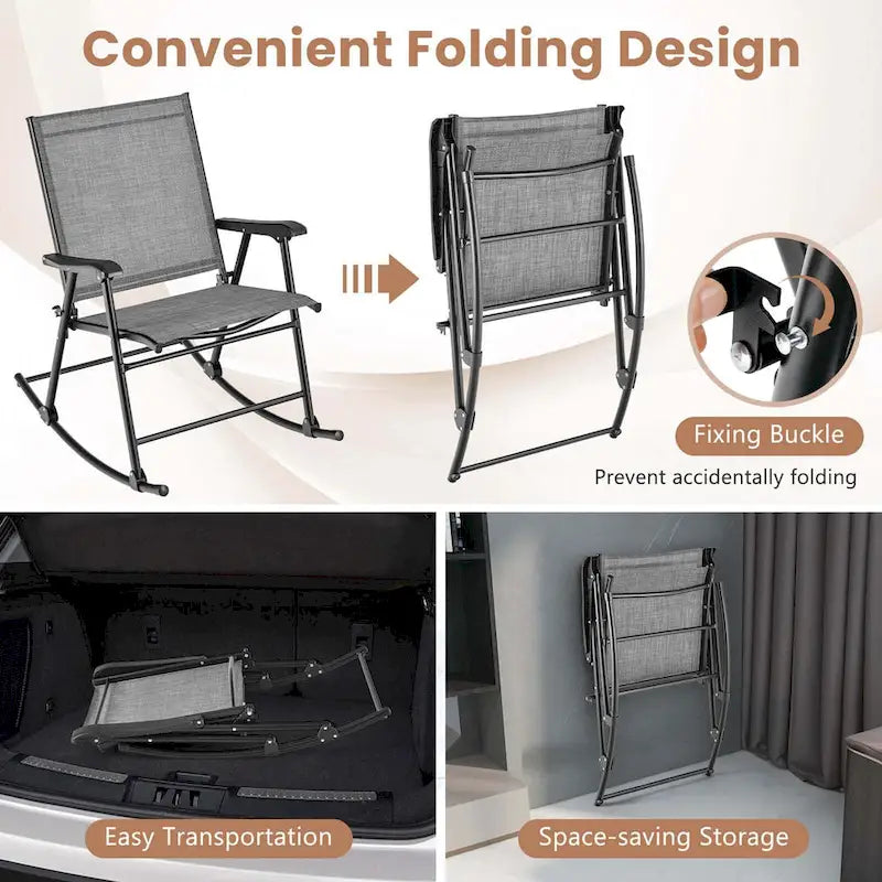 Costway 2 PCS Patio Folding Rocking Chair Heavy-Duty Metal Frame - See Details