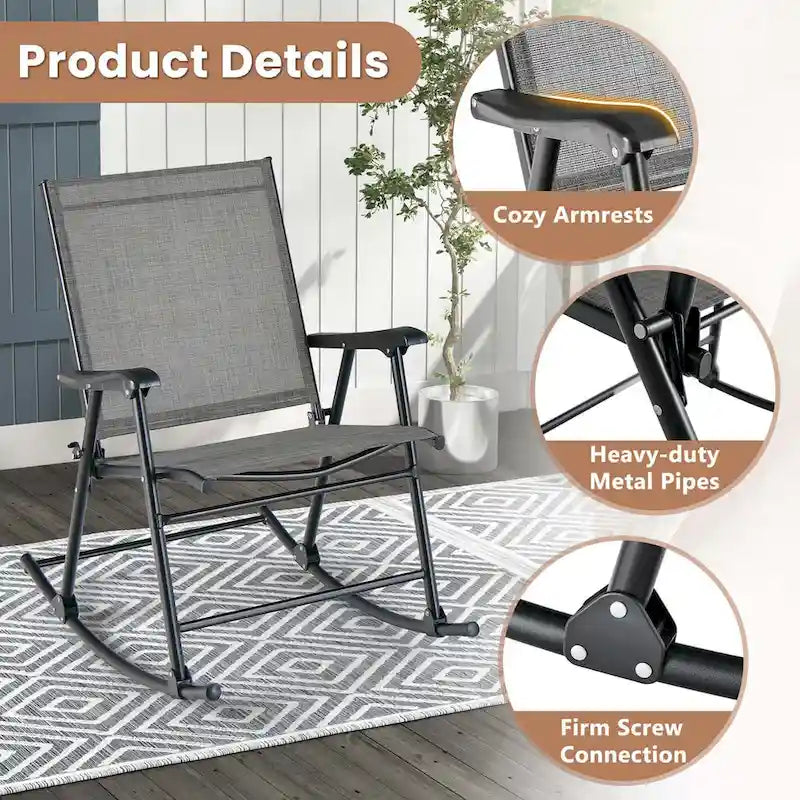 Costway 2 PCS Patio Folding Rocking Chair Heavy-Duty Metal Frame - See Details