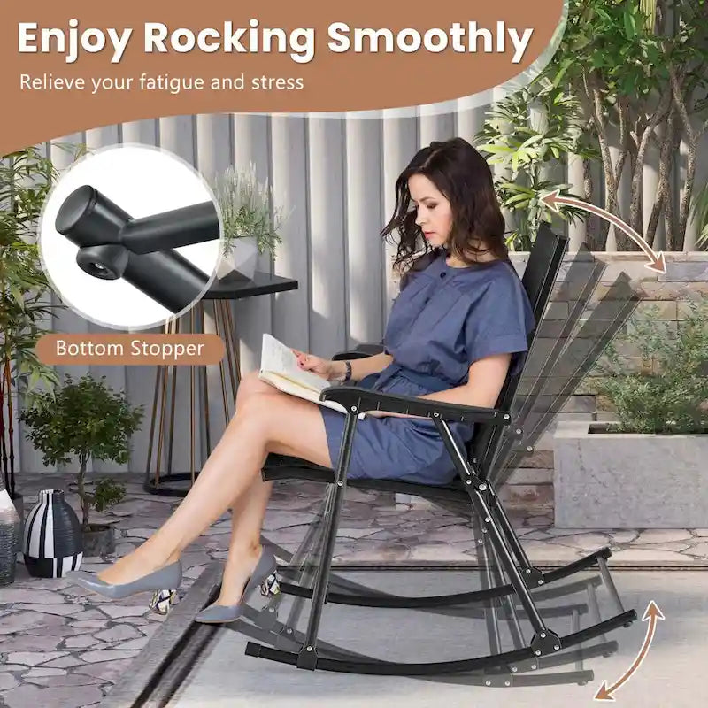 Costway 2 PCS Patio Folding Rocking Chair Heavy-Duty Metal Frame - See Details