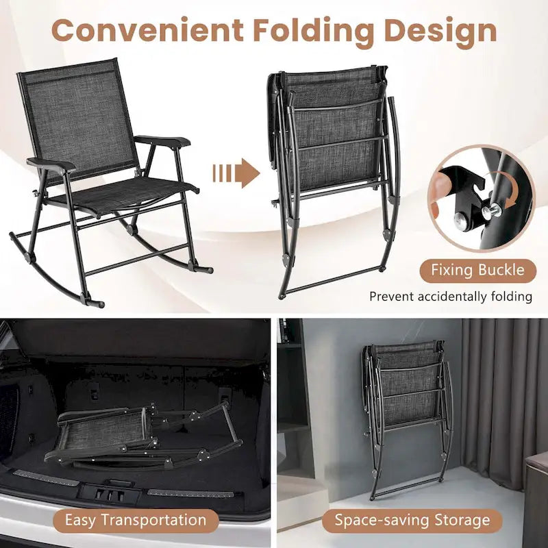 Costway 2 PCS Patio Folding Rocking Chair Heavy-Duty Metal Frame - See Details