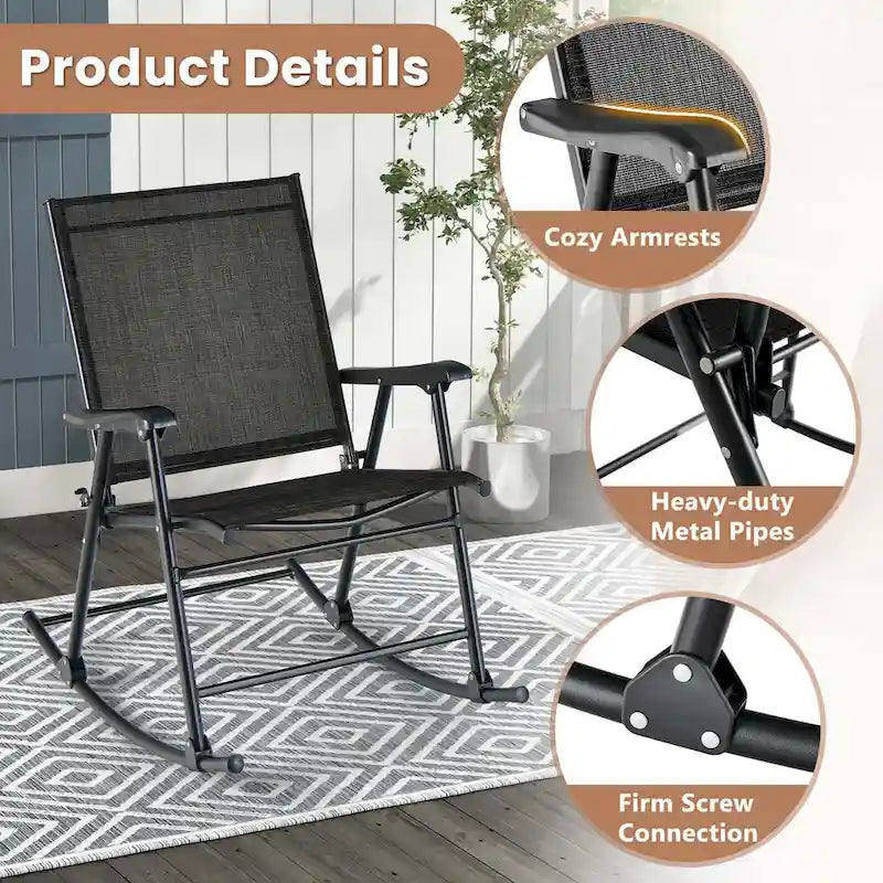 Costway 2 PCS Patio Folding Rocking Chair Heavy-Duty Metal Frame - See Details