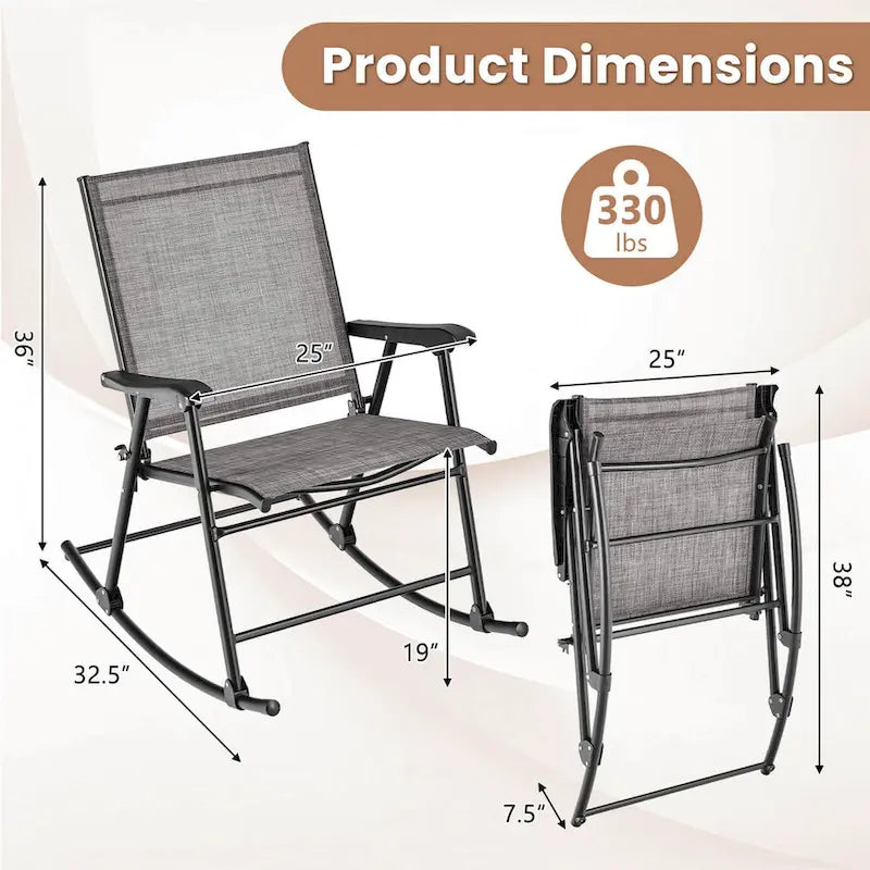 Costway 2 PCS Patio Folding Rocking Chair Heavy-Duty Metal Frame - See Details