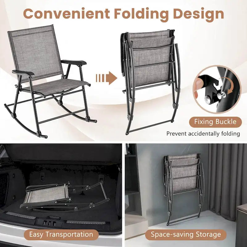 Costway 2 PCS Patio Folding Rocking Chair Heavy-Duty Metal Frame - See Details