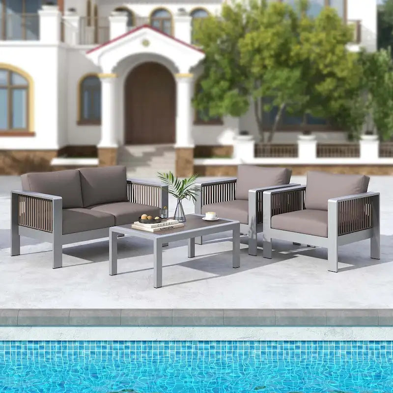 Costway 2 PCS Aluminum Single Sofa Outdoor Furniture Set with Thick - See Details