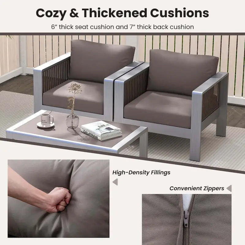Costway 2 PCS Aluminum Single Sofa Outdoor Furniture Set with Thick - See Details