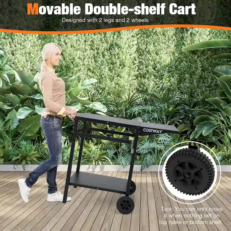 Costway Double-Shelf Movable Dining Cart Table Multifunctional Kitchen - See Details