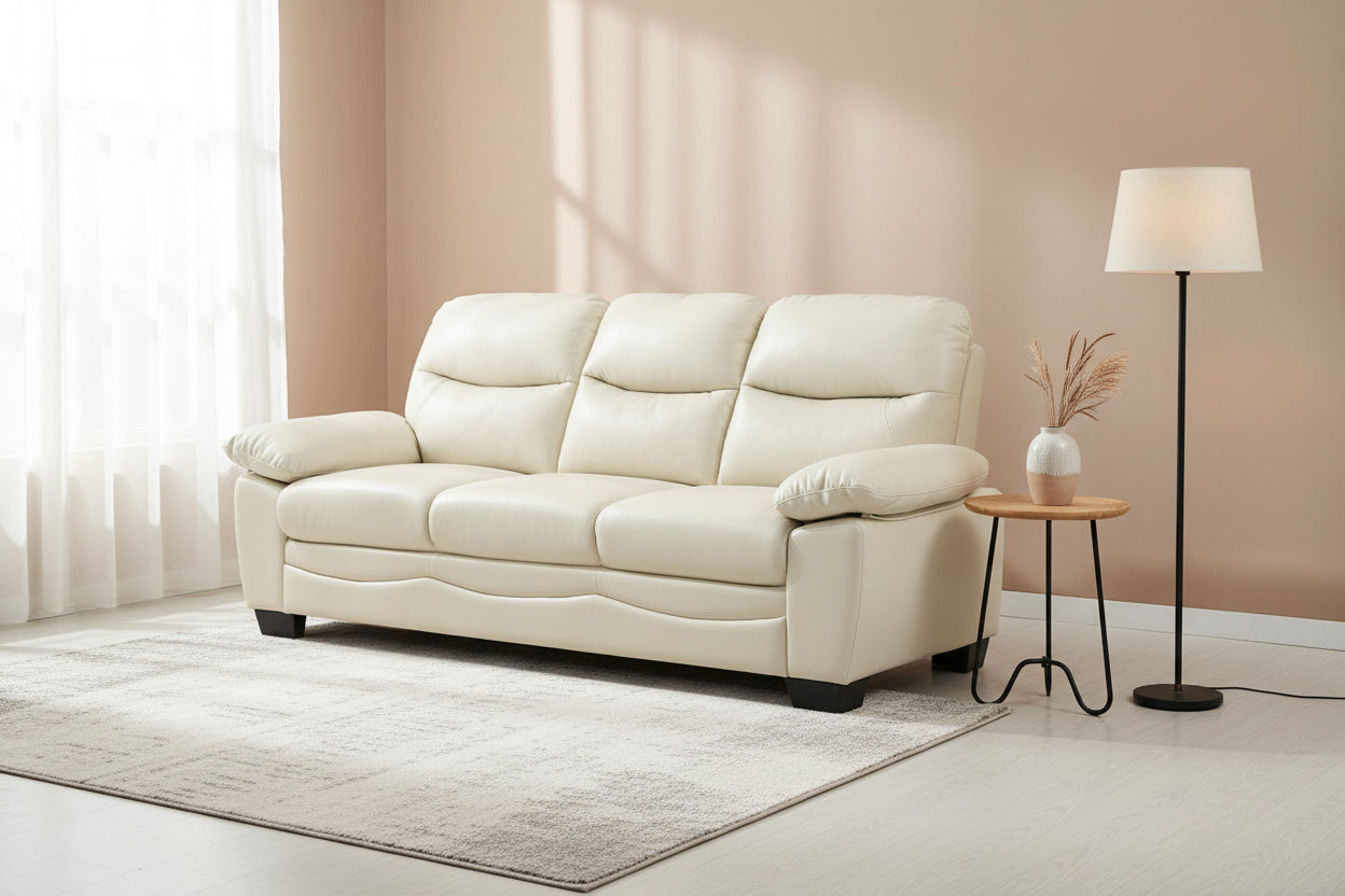 Flared Arm Faux Leather Straight Sofa - 78 - Beige