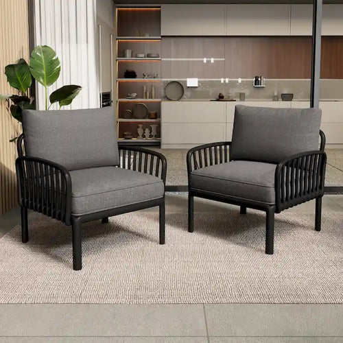 ( SET OF 2 ) Outdoor Patio Club Chair, Modern Patio Furniture, Waterproof Thick Cushion Deep Seating for Porch, Balcony