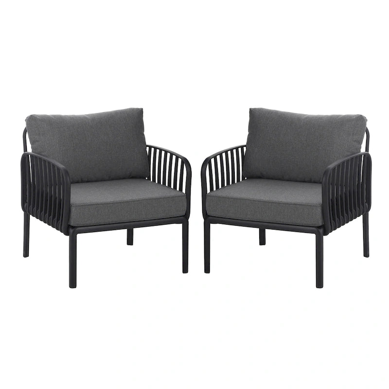 ( SET OF 2 ) Outdoor Patio Club Chair, Modern Patio Furniture, Waterproof Thick Cushion Deep Seating for Porch, Balcony