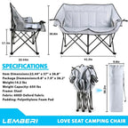 BOSSIN Double Outdoor Camping Chair - Heavy-Duty 650lb XL Folding Loveseat with Cup Holders, Back Storage & Carry Strap