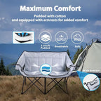 BOSSIN Double Outdoor Camping Chair - Heavy-Duty 650lb XL Folding Loveseat with Cup Holders, Back Storage & Carry Strap