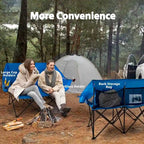 BOSSIN Double Outdoor Camping Chair - Heavy-Duty 650lb XL Folding Loveseat with Cup Holders, Back Storage & Carry Strap