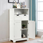 Gymax Bathroom Floor Cabinet Wooden Storage Organizer Side Cabinet W/2 - See Details