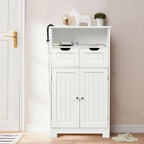 Gymax Bathroom Floor Cabinet Wooden Storage Organizer Side Cabinet W/2 - See Details