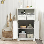 Gymax Bathroom Floor Cabinet Wooden Storage Organizer Side Cabinet W/2 - See Details