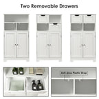 Gymax Bathroom Floor Cabinet Wooden Storage Organizer Side Cabinet W/2 - See Details