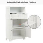 Gymax Bathroom Floor Cabinet Wooden Storage Organizer Side Cabinet W/2 - See Details