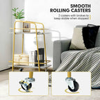 Gymax Gold Serving Cart Utility Trolley on Wheel Rolling Kitchen Rack