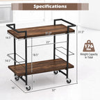 Gymax Home Bar Cart 2-tier Home Bar Cart w/ Lockable Wheels &