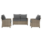 4-Piece Gray Outdoor Wicker Patio Seating Sofa, 1 Love-seat and 2 Single Sofa