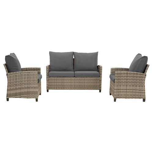 4-Piece Gray Outdoor Wicker Patio Seating Sofa, 1 Love-seat and 2 Single Sofa