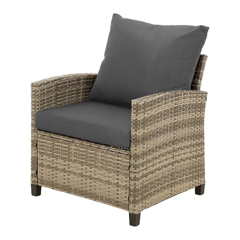 4-Piece Gray Outdoor Wicker Patio Seating Sofa, 1 Love-seat and 2 Single Sofa