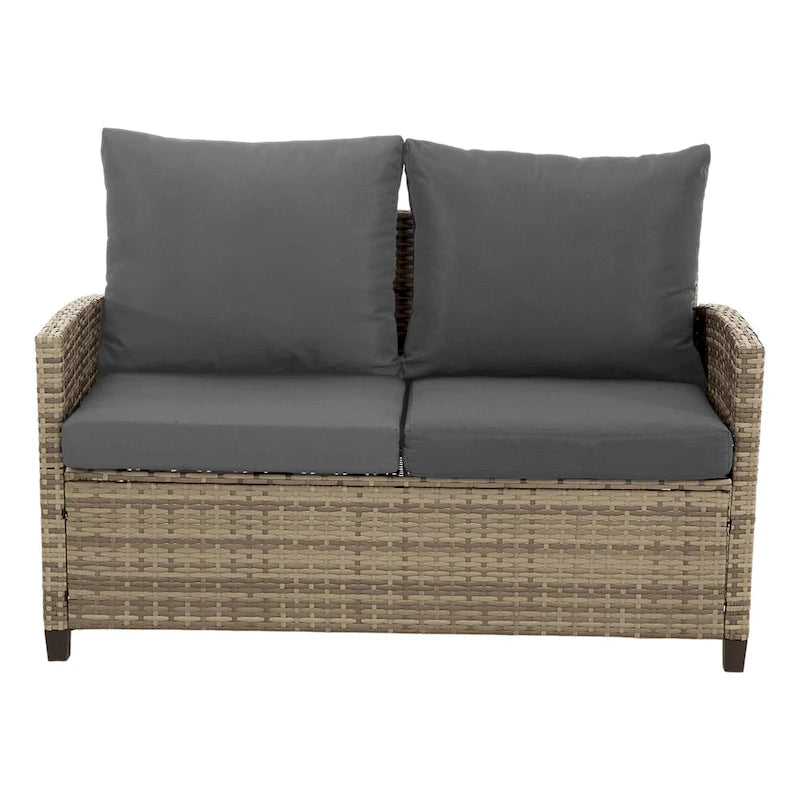 4-Piece Gray Outdoor Wicker Patio Seating Sofa, 1 Love-seat and 2 Single Sofa
