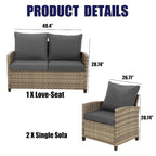 4-Piece Gray Outdoor Wicker Patio Seating Sofa, 1 Love-seat and 2 Single Sofa