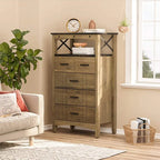 Bestier Hallway & Living Room Storage Cabinet w/ 2 Shelves and 5 Drawers, Brown - 83