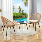 Modern 3-Piece Outdoor Set  17.7 Spill-Proof Round Coffee Table & 2 Rattan Swivel Chairs for Patio Tea Time