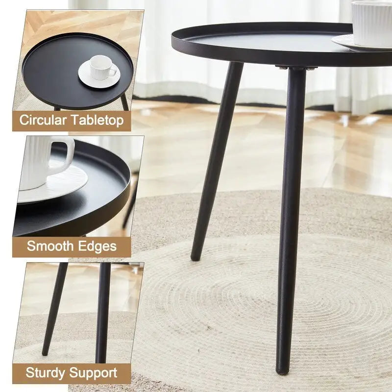 Modern 3-Piece Outdoor Set  17.7 Spill-Proof Round Coffee Table & 2 Rattan Swivel Chairs for Patio Tea Time