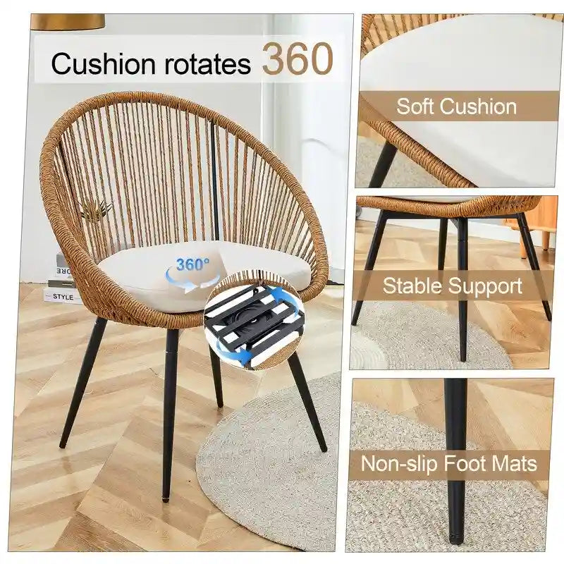 Modern 3-Piece Outdoor Set  17.7 Spill-Proof Round Coffee Table & 2 Rattan Swivel Chairs for Patio Tea Time