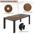 7-Piece Outdoor Patio Acacia Wood Dining Set with Umbrella Hole, 2 Armchairs and 4 Side Chairs