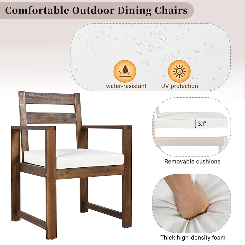 7-Piece Outdoor Patio Acacia Wood Dining Set with Umbrella Hole, 2 Armchairs and 4 Side Chairs