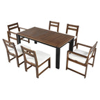 7-Piece Outdoor Patio Acacia Wood Dining Set with Umbrella Hole, 2 Armchairs and 4 Side Chairs