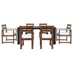 7-Piece Outdoor Patio Acacia Wood Dining Set with Umbrella Hole, 2 Armchairs and 4 Side Chairs