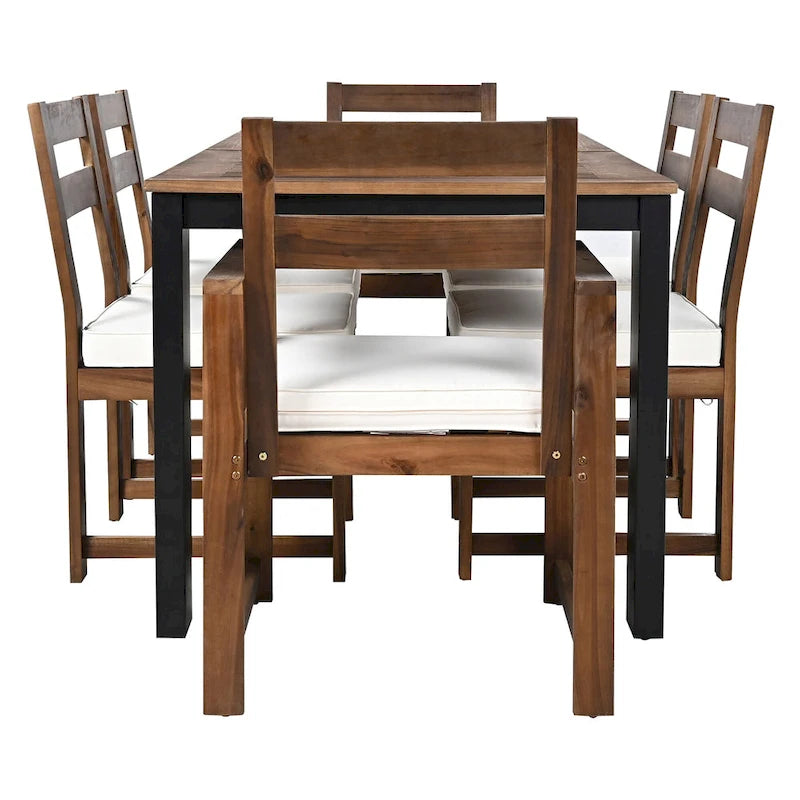 7-Piece Outdoor Patio Acacia Wood Dining Set with Umbrella Hole, 2 Armchairs and 4 Side Chairs