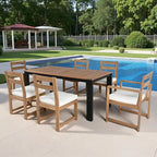 7-Piece Outdoor Patio Acacia Wood Dining Set with Umbrella Hole, 2 Armchairs and 4 Side Chairs