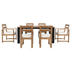 7-Piece Outdoor Patio Acacia Wood Dining Set with Umbrella Hole, 2 Armchairs and 4 Side Chairs